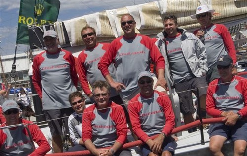The crew of Chutzpah after finishing the Rolex Sydney Hobart (Drew and Bruce second and third from left on rail). Photo courtesy Bruce Taylor © Bruce Taylor